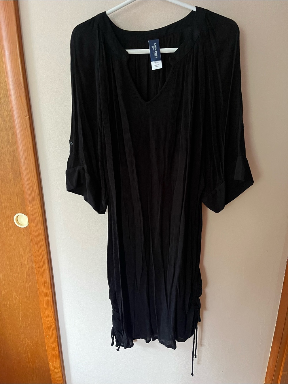 Swimsuits For All Black V-Neck Crinkle Tunic Coverup